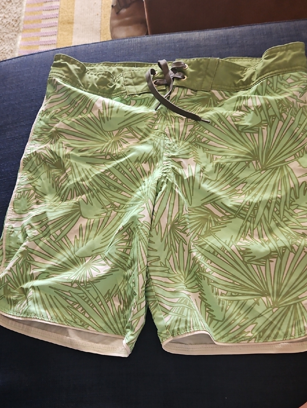 Boy's Green Palm-Print Swim Trunks